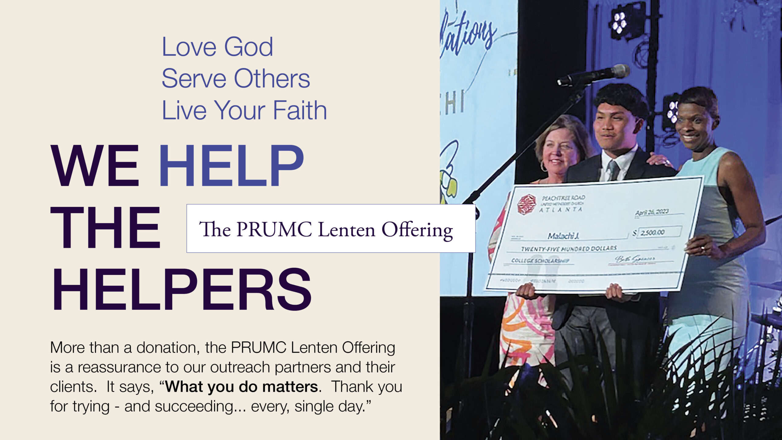 The PRUMC Lenten Offering: We Help the Helpers. Donate to support our local outreach partners in Atlanta.